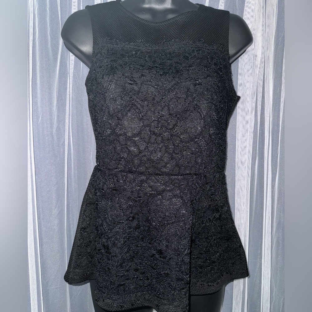 H&M Black Peplum Lace Overlay Blouse Top (S)